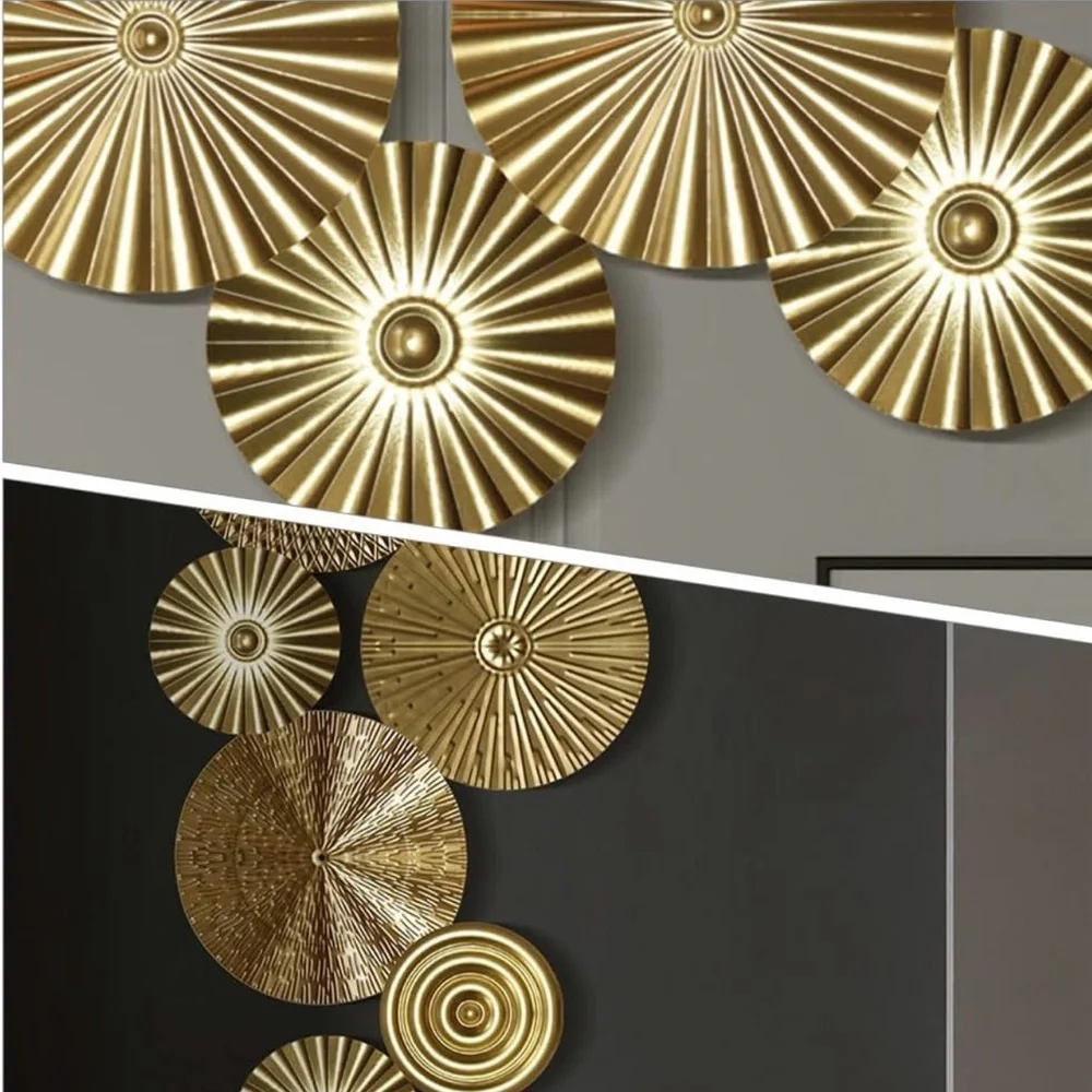 NEW West Elm XL Gold Boho Metal Abstract Wall Hanging Baskets Plates - Set of 7